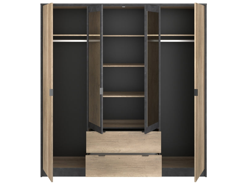 Armoire 4 porte(s) battante TORONTO coloris Imitation chêne authentic et steam black largeur 187.6 cm